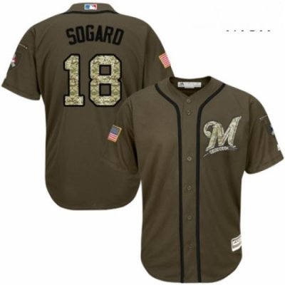 Mens Majestic Milwaukee Brewers 18 Eric Sogard Authentic Green Salute to Service MLB Jersey