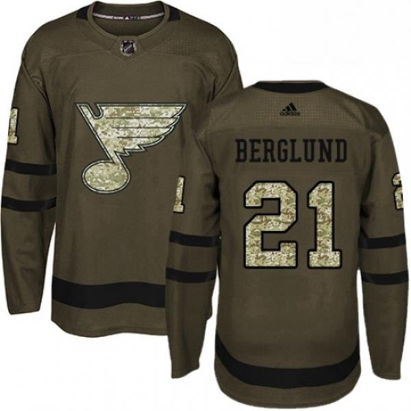 Mens Adidas St Louis Blues 21 Patrik Berglund Authentic Green Salute to Service NHL Jersey