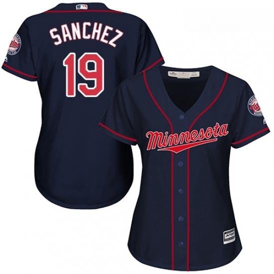 Womens Majestic Minnesota Twins 19 Anibal Sanchez Replica Navy Blue Alternate Road Cool Base MLB Jersey