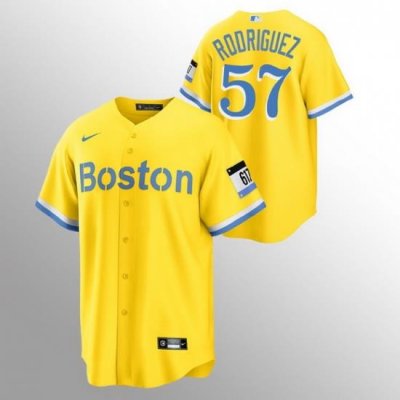 Men Boston Red Sox 57 Eduardo Rodriguez Men Nike 2021 City Connect Gold Fans Version MLB Jersey