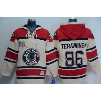 Men Chicago Blackhawks 86 Teuvo Teravainen Cream Sawyer Hooded Sweatshirt Stitched NHL Jersey