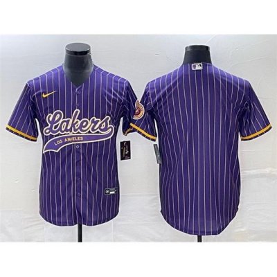 Men Los Angeles Lakers Blank Purple Cool Base With Patch Stitched Baseball Jersey