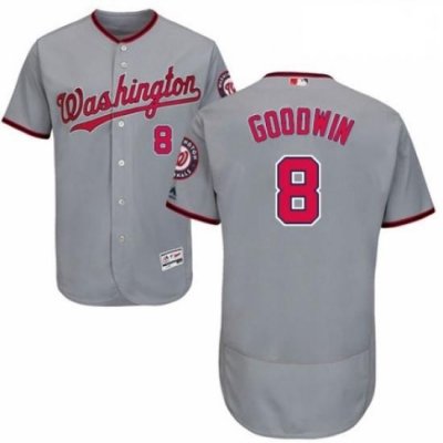 Mens Majestic Washington Nationals 8 Brian Goodwin Grey Road Flex Base Authentic Collection MLB Jersey