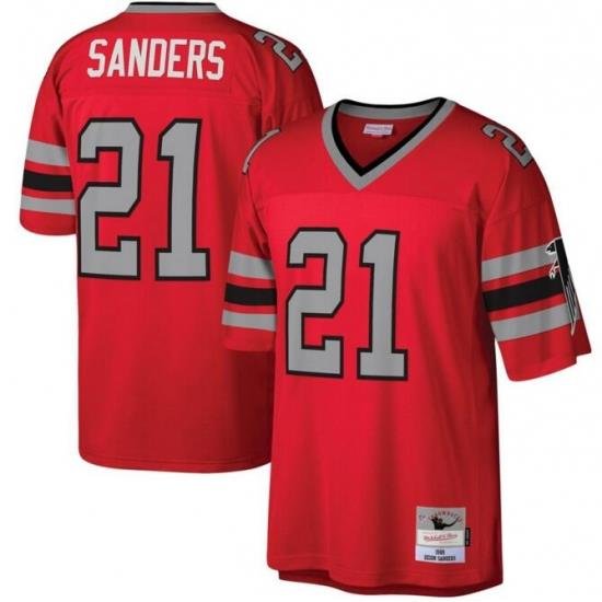 Men Falcons 21 Delon Sanders Throwback Red NFL Stitched Jersey