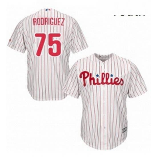 Youth Majestic Philadelphia Phillies 75 Francisco Rodriguez Replica WhiteRed Strip Home Cool Base MLB Jersey