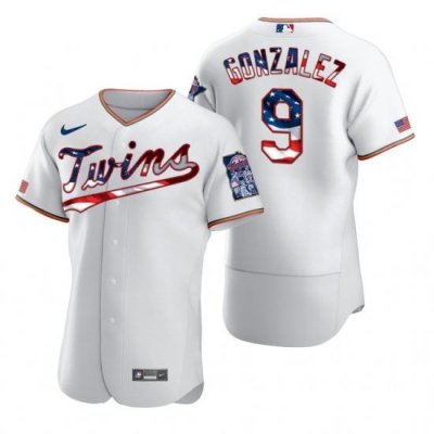 Men Minnesota TWins 9 MarWin Gonzalez Men Nike White Fluttering USA Flag Limited Edition Flex Base MLB Jersey