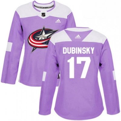 Womens Adidas Columbus Blue Jackets 17 Brandon Dubinsky Authentic Purple Fights Cancer Practice NHL Jersey