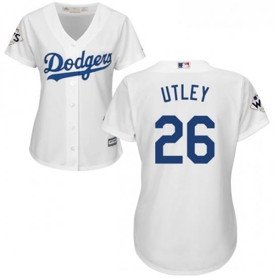 Womens Majestic Los Angeles Dodgers 26 Chase Utley Replica White Home 2017 World Series Bound Cool Base MLB Jersey