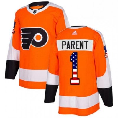 Mens Adidas Philadelphia Flyers 1 Bernie Parent Authentic Orange USA Flag Fashion NHL Jersey