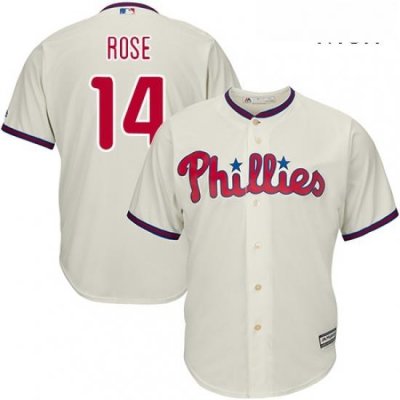 Mens Majestic Philadelphia Phillies 14 Pete Rose Replica Cream Alternate Cool Base MLB Jersey