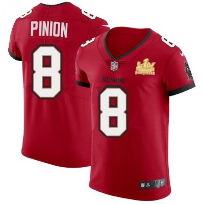 Men Tampa Bay Buccaneers 8 Bradley Pinion Men Super Bowl LV Champions Patch Nike Red Vapor Elite Jersey