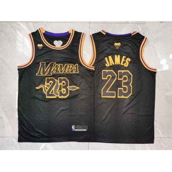 Men Los Angeles Lakers 23 Lebron James Black Mamba Swingman Jersey