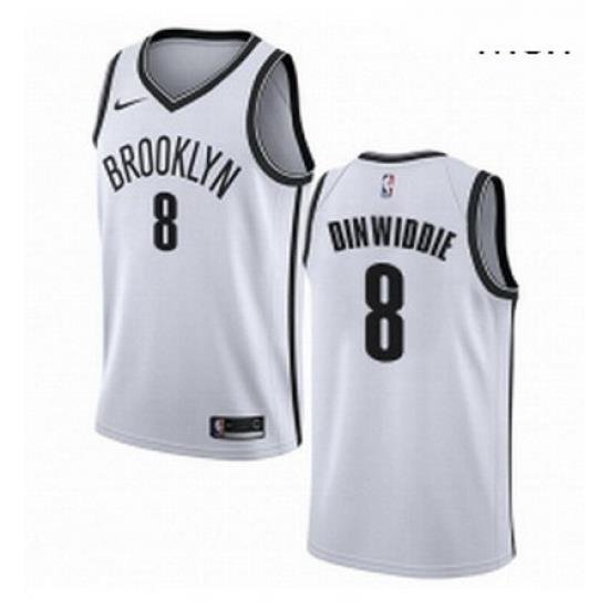 Mens Nike Brooklyn Nets 8 Spencer Dinwiddie Swingman White NBA Jersey Association Edition