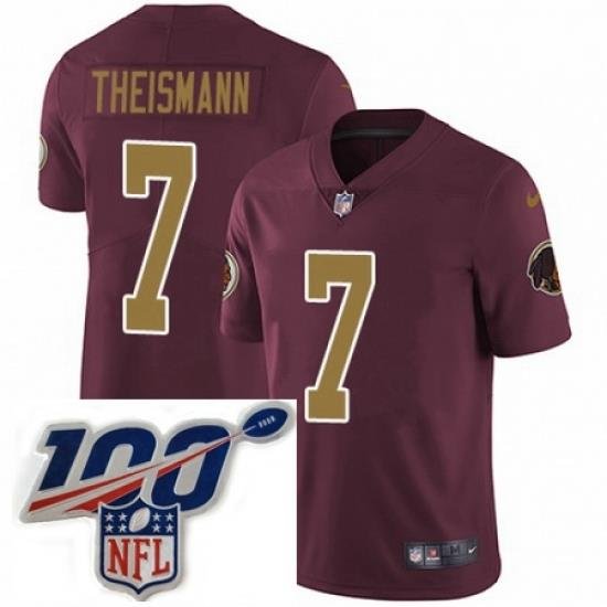 Youth Nike Washington Redskins 7 Joe Theismann Burgundy RedGold Number Alternate 80TH Anniversary Vapor Untouchable Limited Stitched 100th anniversary Neck