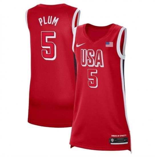 Women USA Basketball 5 Kelsey Plum Red 2024 Swingman Stitched Jersey