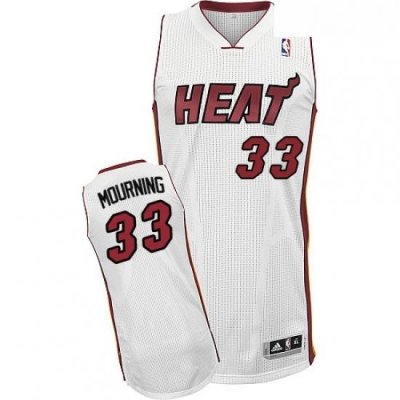 Mens Adidas Miami Heat 33 Alonzo Mourning Authentic White Home NBA Jersey