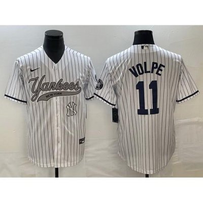 Men NeW York Yankees 11 Anthony Volpe White With Patch Cool Base Stitched Baseball Jersey