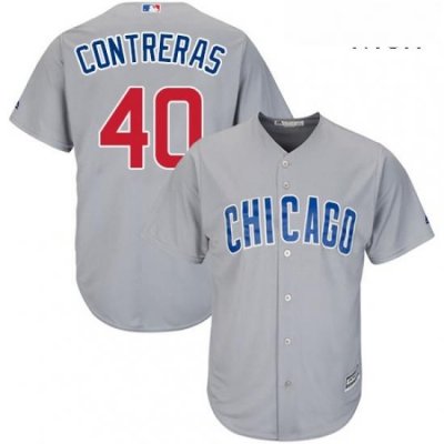 Mens Majestic Chicago Cubs 40 Willson Contreras Replica Grey Road Cool Base MLB Jersey