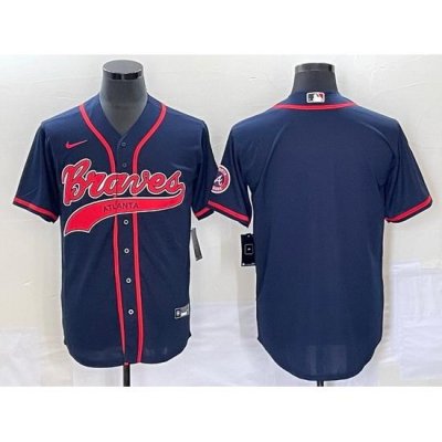 Men Atlanta Braves Blank Navy Cool Base With Patch Stitched Baseball Jersey