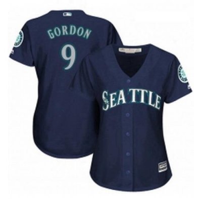 Womens Majestic Seattle Mariners 9 Dee Gordon Authentic Navy Blue Alternate 2 Cool Base MLB Jersey