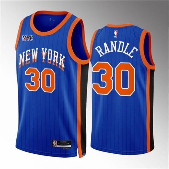 Men New Yok Knicks 30 Julius Randle Blue 2023 24 City Edition Stitched Basketball Jersey