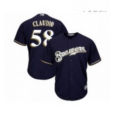 Youth Milwaukee Brewers 58 Alex Claudio Replica Navy Blue Alternate Cool Base Baseball Jersey