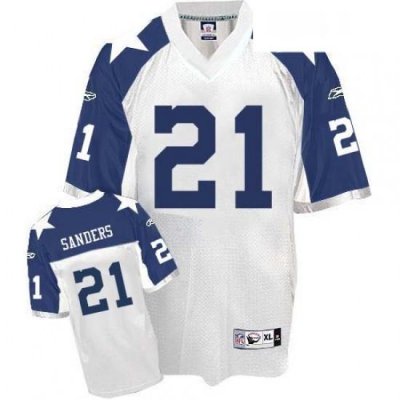 Reebok Dallas Cowboys 21 Deion Sanders White Thanksgiving Authentic Throwback NFL Jersey