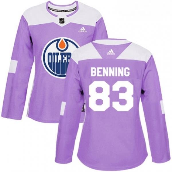 Womens Adidas Edmonton Oilers 83 Matt Benning Authentic Purple Fights Cancer Practice NHL Jersey