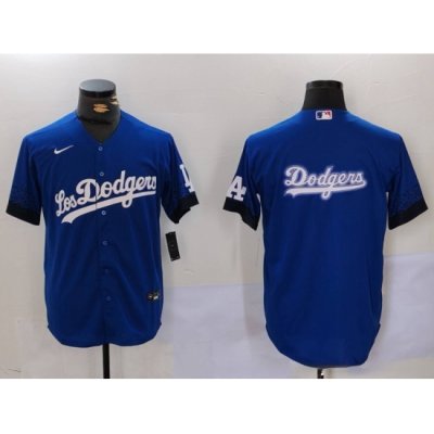 Men Los Angeles Dodgers Blue Team Big Logo City Connect Cool Base Stitched Baseball Jersey 2