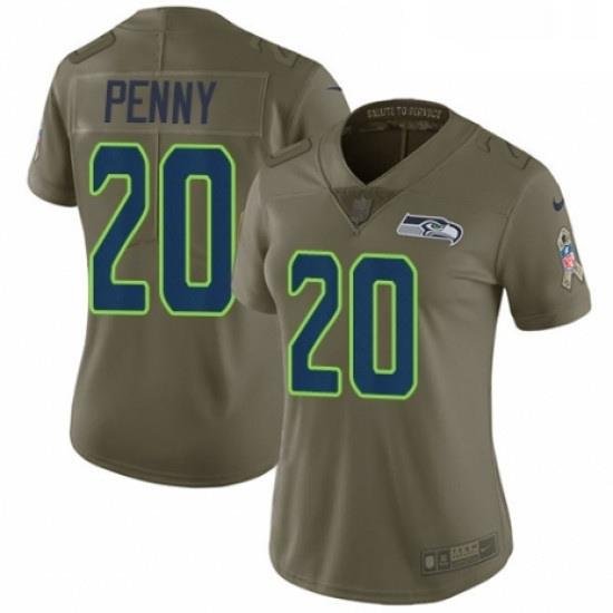 Womens Nike Seattle Seahawks 20 Rashaad Penny Limited Olive 2017 Salute to Service NFL Jersey