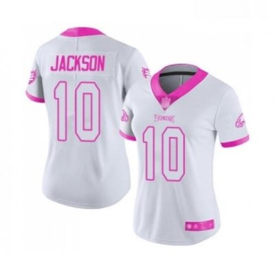 Womens Philadelphia Eagles 10 DeSean Jackson Limited White Pink Rush Fashion Football Jersey