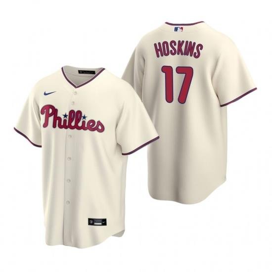 Mens Nike Philadelphia Phillies 17 Rhys Hoskins Cream Alternate Stitched Baseball Jersey