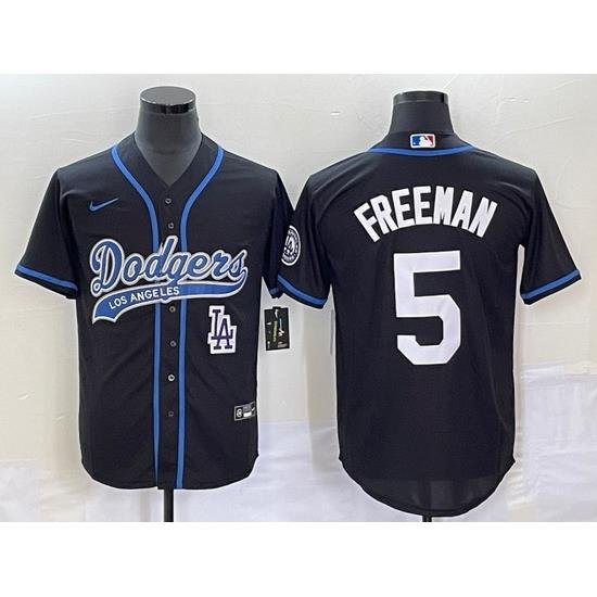 Men's Los Angeles Dodgers #5 Freddie Freeman Black Cool Base Stitched Baseball Jersey