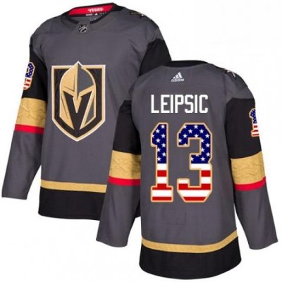 Mens Adidas Vegas Golden Knights 13 Brendan Leipsic Authentic Gray USA Flag Fashion NHL Jersey