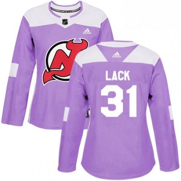 Womens Adidas New Jersey Devils 31 Eddie Lack Authentic Purple Fights Cancer Practice NHL Jersey