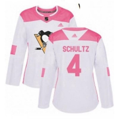 Womens Adidas Pittsburgh Penguins 4 Justin Schultz Authentic WhitePink Fashion NHL Jersey