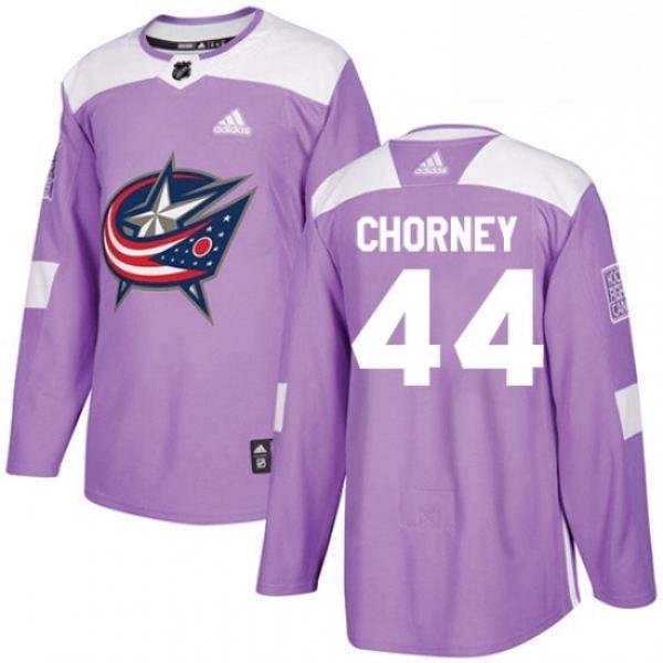 Mens Adidas Columbus Blue Jackets 44 Taylor Chorney Authentic Purple Fights Cancer Practice NHL Jersey