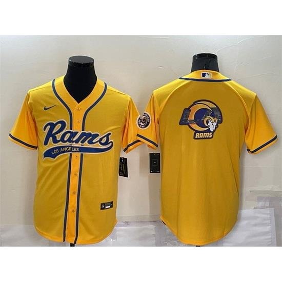 Men Los Angeles Rams Yellow Team Big Logo With Patch Cool Base Stitched Baseb