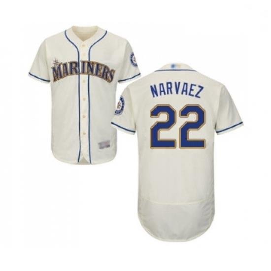 Mens Seattle Mariners 22 Omar Narvaez Cream Alternate Flex Base Authentic Collection Baseball Jersey