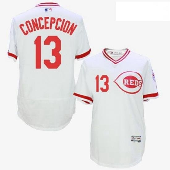 Mens Majestic Cincinnati Reds 13 Dave Concepcion White Flexbase Authentic Collection Cooperstown MLB Jersey