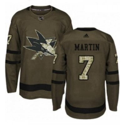 Youth Adidas San Jose Sharks 7 Paul Martin Premier Green Salute to Service NHL Jersey