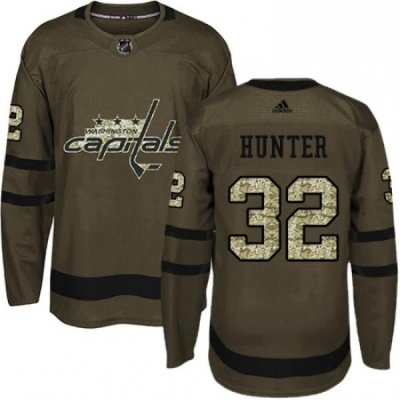 Youth Adidas Washington Capitals 32 Dale Hunter Premier Green Salute to Service NHL Jersey