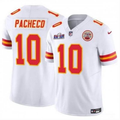 Men Kansas City Chiefs 10 Isiah Pacheco White 2023 F U S E  Vapor Untouchable Limited Stitched 2024 Super Bowl LVIII Jersey