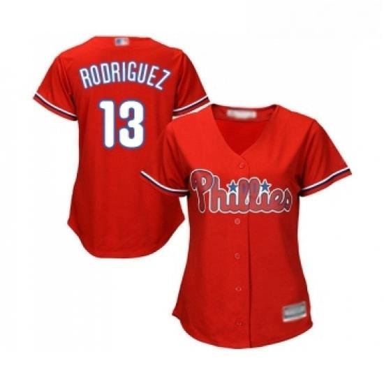 Womens Philadelphia Phillies 13 Sean Rodriguez Replica Red Alternate Cool Base Baseball Jersey