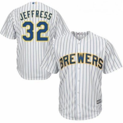 Youth Majestic Milwaukee Brewers 32 Jeremy Jeffress Authentic White Home Cool Base MLB Jersey