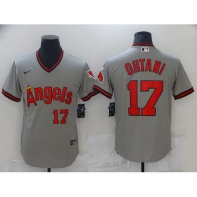 Men Men Los Angeles Angels 17 Ohtani Grey Game ThroWback 2021 Nike MLB Jersey