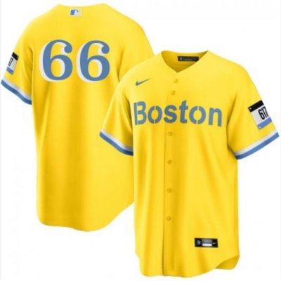 Men Nike Boston Red Sox #66 Brayan Bello Yellow City Edition Stitched Cool Base Baseball Jersey