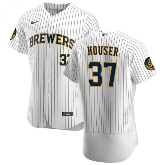 Men MilWaukee BreWers 37 Adrian Houser Men Nike White Home 2020 Flex Base Player MLB Jersey