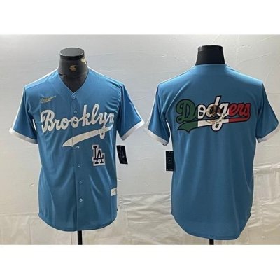 Men Los Angeles Dodgers Team Big Logo Light Blue ThroWback Cool Base Stitched Baseball Jersey 8