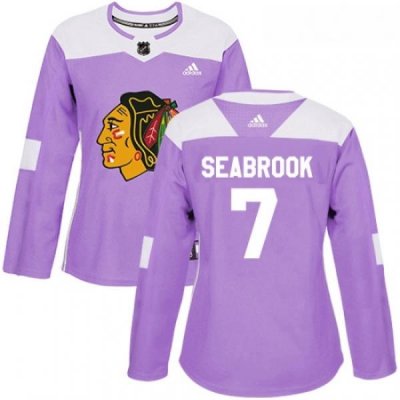 Womens Adidas Chicago Blackhawks 7 Brent Seabrook Authentic Purple Fights Cancer Practice NHL Jersey